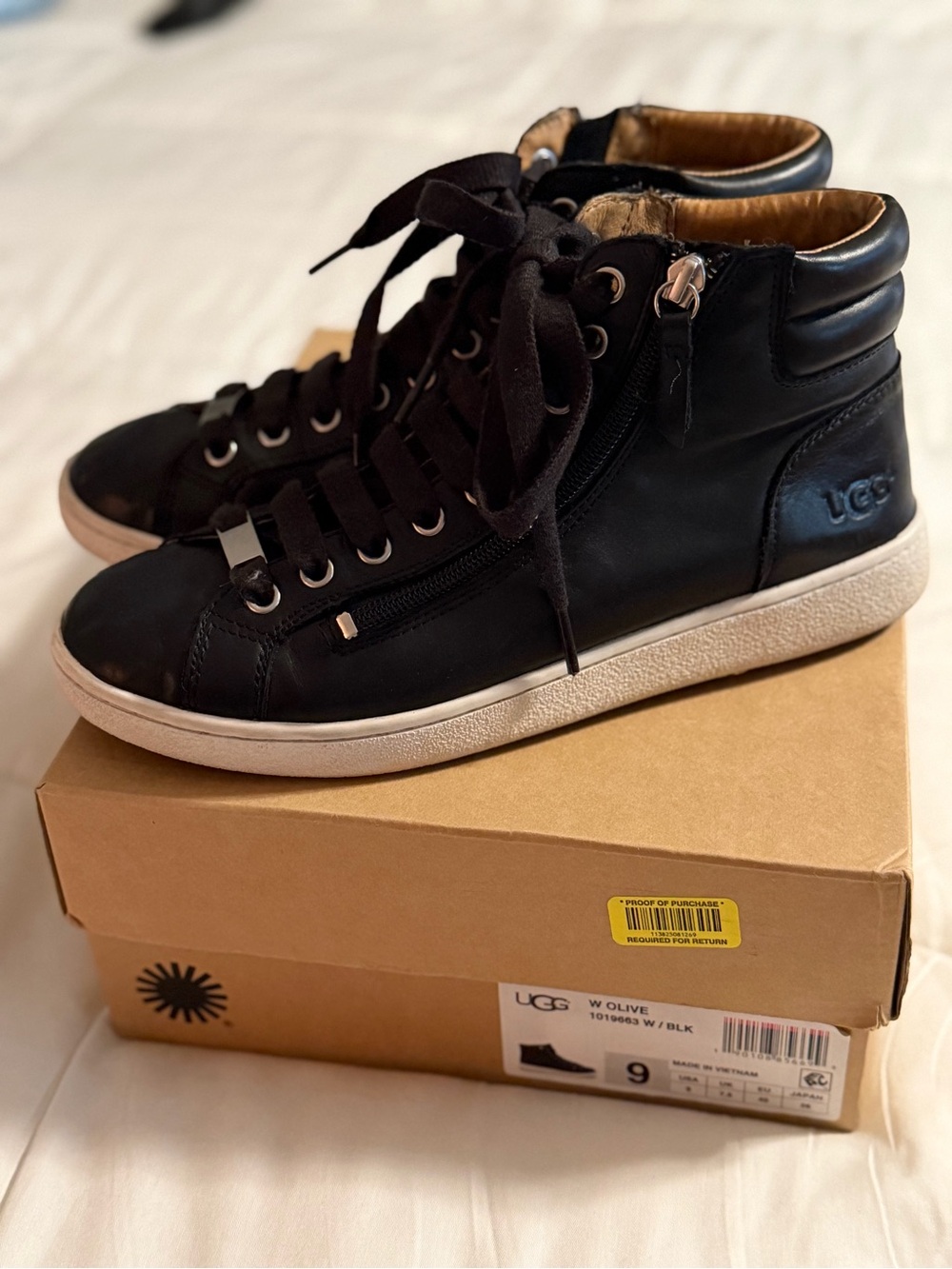 UGG Olive Black Leather High-Top Sneakers Women’s Size 9